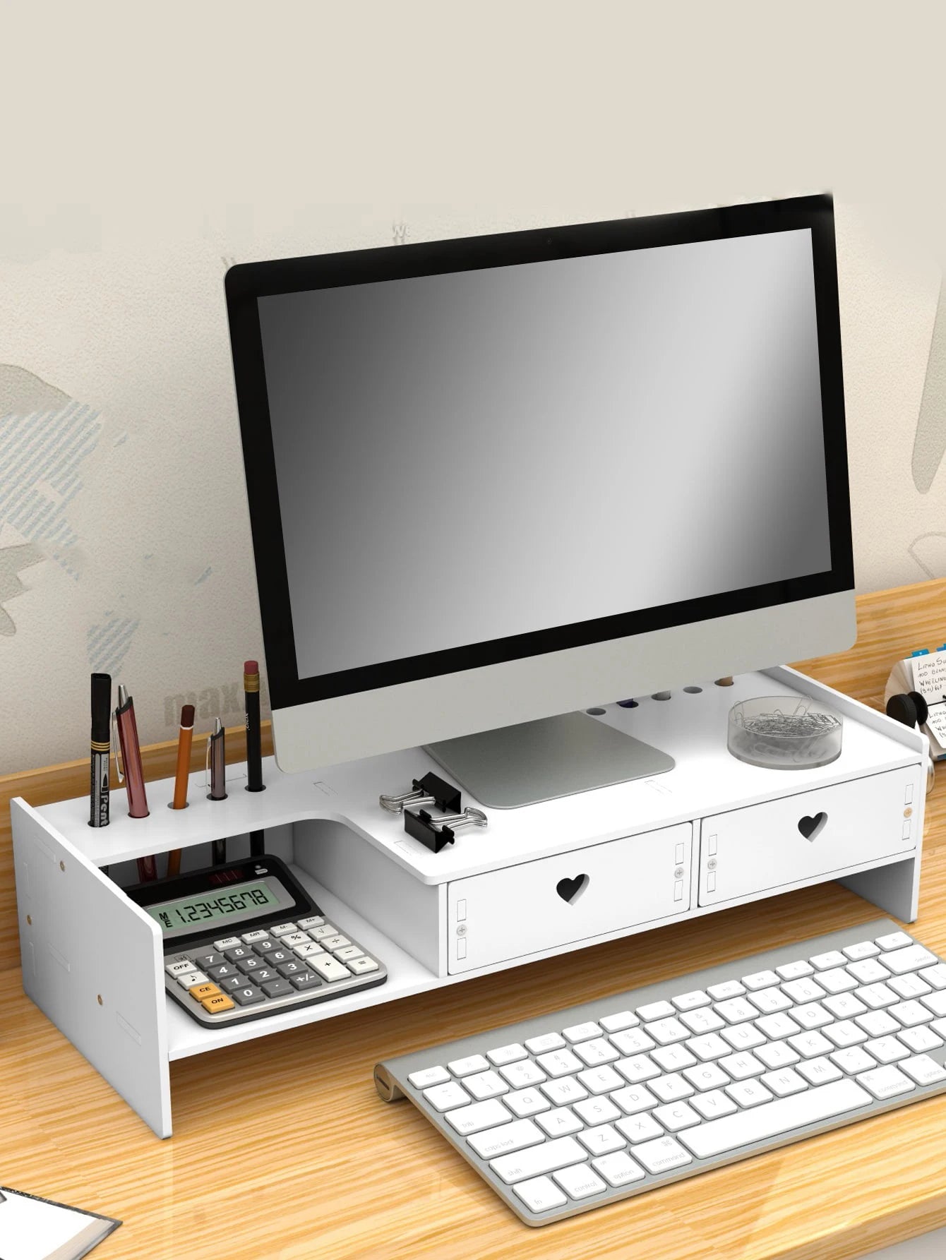 white office monitor stand